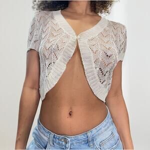 Italian vintage - 90s white sheer crochet knit split front cardigan XS/S